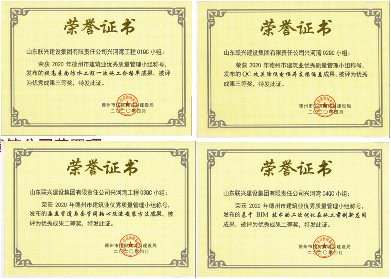 建筑公司獲四項2020年度市級QC質量獎項